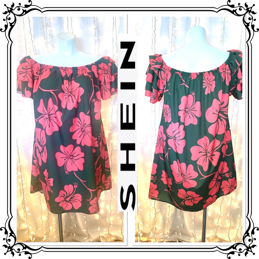 SHEIN ⭐️ Tropical Hibiscus Ruffle Sleeve Dress